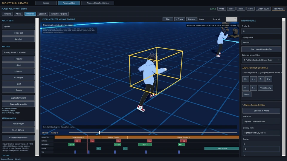 Fighter · Combo Timeline & Hitbox Lab