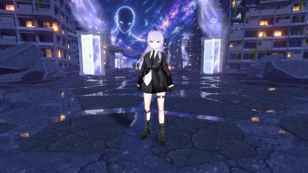 Character 2 with lavender hair and a black outfit in MainMenu