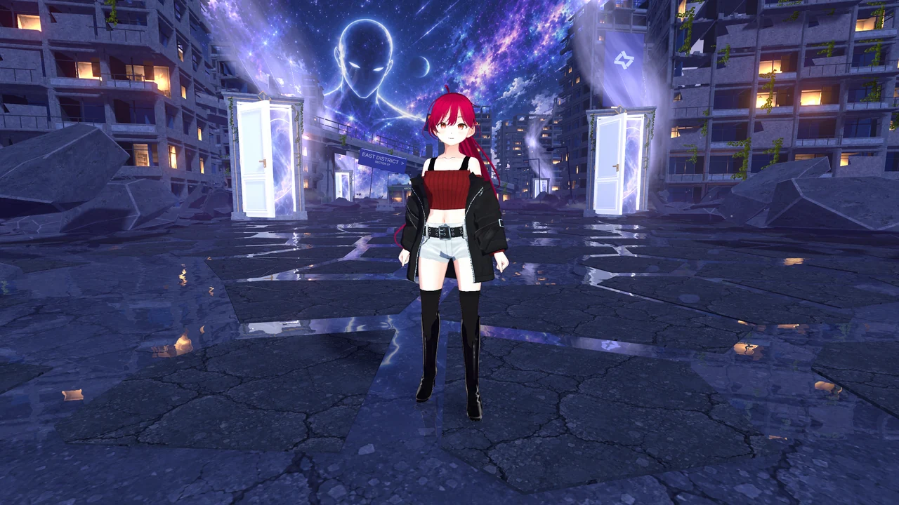 Character 3 with red hair and a red top in MainMenu